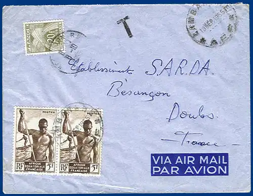 Afrique Equatorial Francaise 1955, Luftpost Brief m. Frankreich 20F. Porto #1024