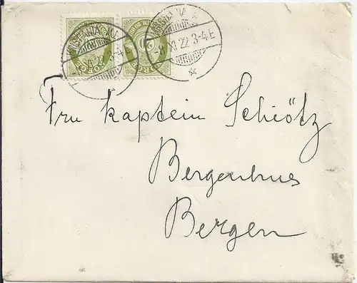 Norwegen 1922, MeF 20 öre auf Brief Stpl. "KRISTIANIA MJ.". #1411