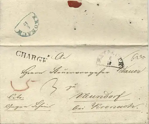 Bayern 1844, HKS Bayreuth u. Chargé auf  Brief m. extra Botenlohn. #2269