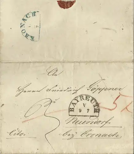 Bayern, HKS Bayreuth auf Porto Brief n. Neundorf m. extra Botenlohn. #2279