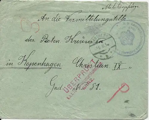 Österreich 1915, POW KGF Zensur Brief v. Hartberg n. Dänemark. #3053
