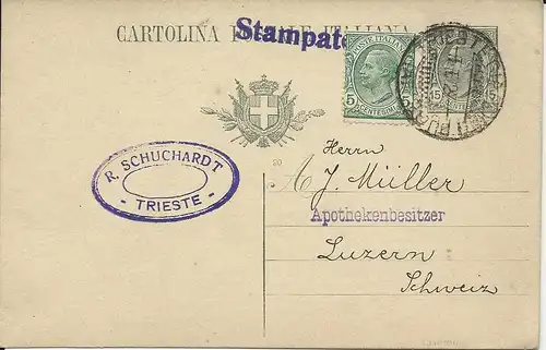 Italien 1923, 15 C. Ganzsache+5 C. zum Drucksachen Porto i.d. Schweiz. #2090