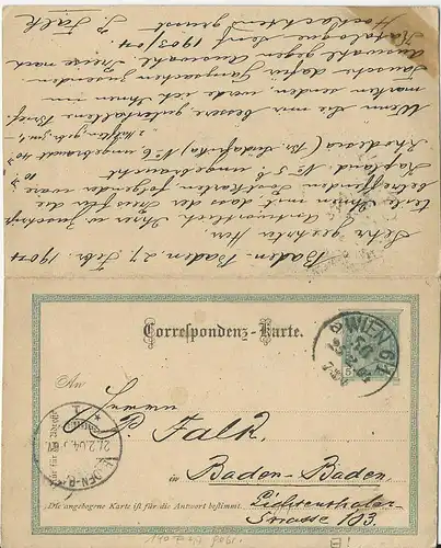 Österreich DR 1904, hin u. her gelaufene Ganzsache Wien Lichtenthal Wien. #445
