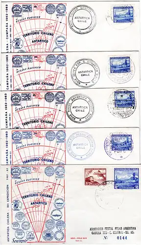 Chile 1963, 5 Antarktis Briefe, 4 davon m. Base Naval Stempeln.
