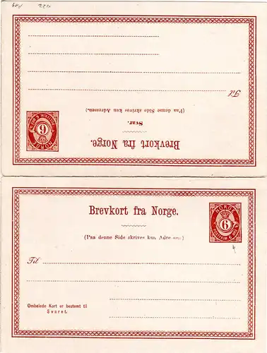 Norwegen P19, ungebr. 6 öre Doppel Ganzsache  