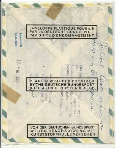 DDR 1977, Berlin Postautomation, beschädigter u. neu verpackter Brasilien Brief