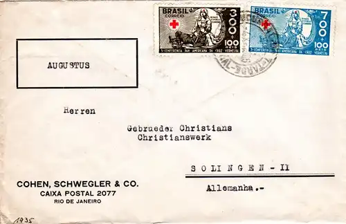 Brasilien 1935, 300+700 R. Rotes Kreuz auf Firmen Brief n. Deutschland