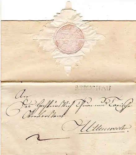Württemberg, L1 R.3. BUCHAU auf schönem Brief m. rücks. attraktivem Siegel
