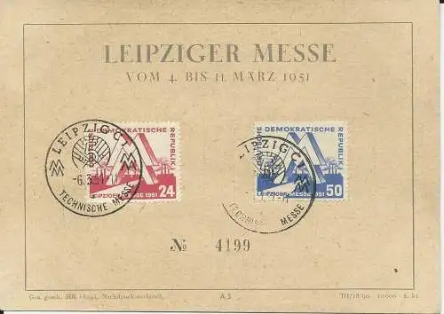 DDR 1951, 24+50 Pf. auf Leipziger Messe Ereigniskarte