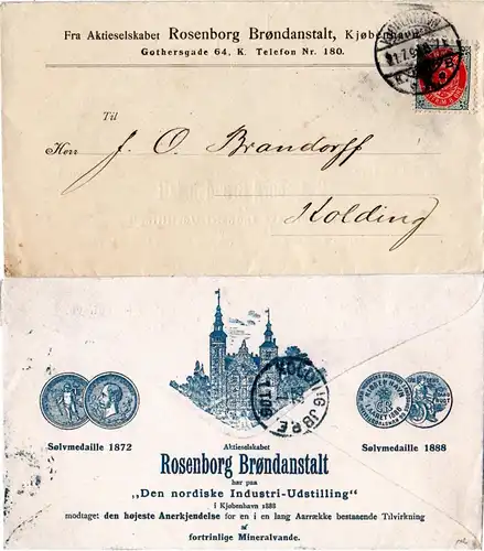 Dänemark 1896, 8 öre auf rücks. illustriertem Fimenbrief v. Kopenhagen