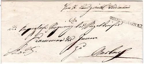 Bayern, L1 GUNZENHAUSEN.R.3. klar auf Brief n. Ansbach.