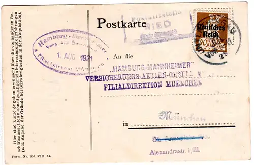 DR 1921, alter Bayern Stpl. Posthilfstelle RIED Taxe Thingau auf Karte m. 40 Pf.