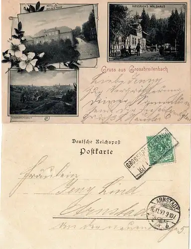 Gruss aus Grossbreitenbach m. Hotel u. Gasthaus, 1898 gebr. sw-AK