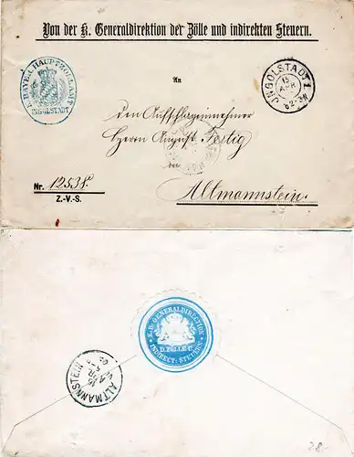 Bayern 1905, K2 Ingolstadt auf portofreiem Brief m. rücks. Verschluss-Etikett