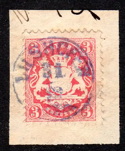 Bayern, violetter Zierstempel VILSHOFEN auf schönem Briefstück m. 3 Kr. Geprüft.