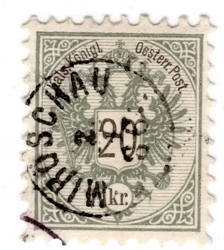 Österreich, 20 Kr. m. schönem Böhmen Fingerhut Stpl. MIRÖSCHAU