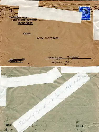 DR 1937, 25 Pf. auf versehentlich geöffnetem Brief v. Berlin n. Norwegen