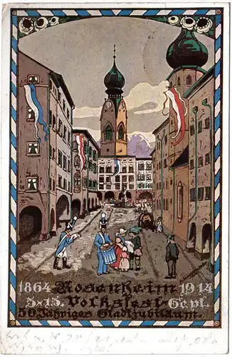 Rosenheim, Volksfest 50 jähriges Stadtjubiläum, 1914 gebr. Farb-AK