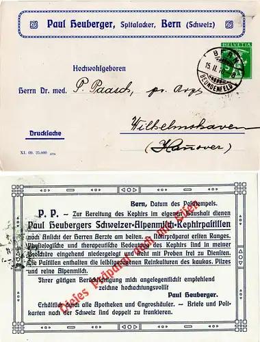Schweiz 1910, 5 C. Heuberger Privat Ganzsache sauber gebr. v. Bern Beundenfeld