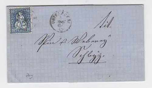 Schweiz 1864, Fingerhut Stpl. UNTERÄGERI auf Brief m. 10 C.