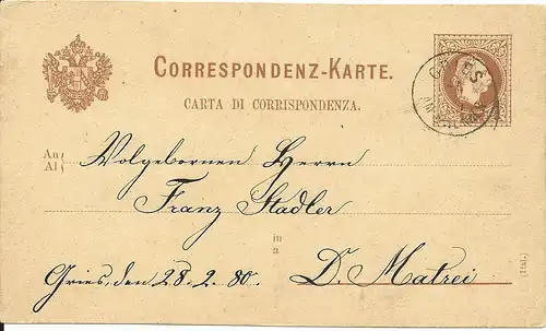 Österreich 1880, K1 GRIES am BRENNER auf 2 Kr. Ganzsache