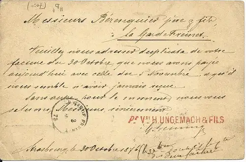 DR 1876, Klaucke Stpl. Strassburg 2b auf Ganzsache m. Zusatzfrankatur 