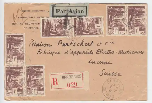 Marokko 1941, MeF 7x1 Fr. auf Berrechid Luftpost Einschreiben Brief i.d. Schweiz