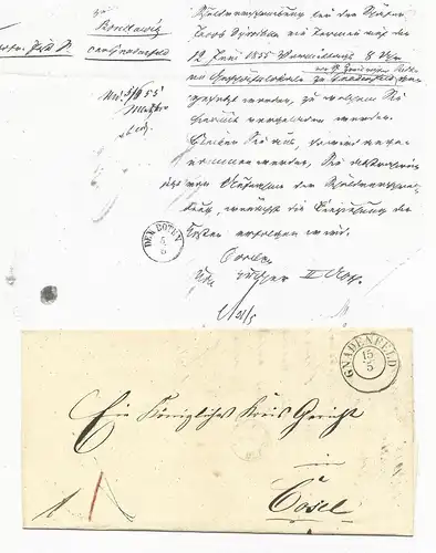 Preussen 1855, DEM BOTEN, Fingerhut Stpl. m. Datum in Brief v. K2 GNADENFELD