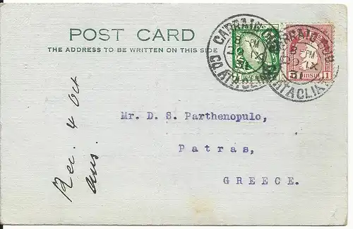 Irland 1931, 1/2+1 P. auf Karte v. Dublin n. Griechenland. Destination!