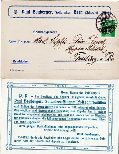 Schweiz 1909, 5 C. Privat Ganzsache Heuberger sauber gebr. v. Bern Beundenfeld