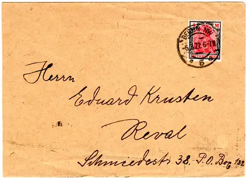 DR 1922, 4 Mk. auf Auslands Brief v. Berlin n. Estland.