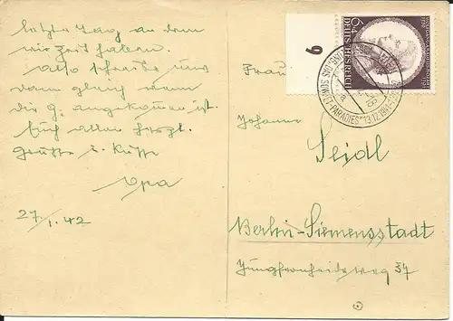 DR 1942, 6 Pf. Mozart auf Karte m. Ostmark Stpl. Ausstellung Das Sowjet Paradies