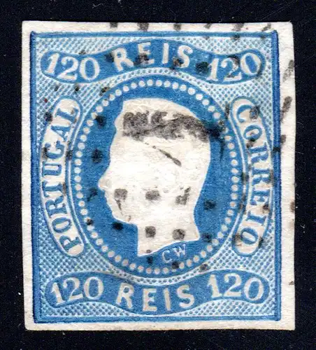 Portugal 24, 120 R., breitrandiges u. sauber gestempeltes Stück