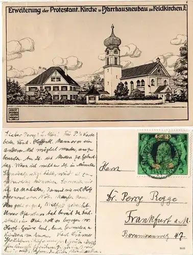 Feldkirchen b. München, Pfarrhausneubau, 1911 gebr. Architekten sw-AK 