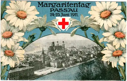 Margaritentag Passau, attraktive 1911 gebr. Farb-AK. 