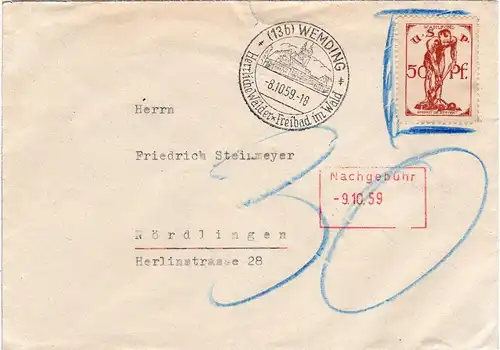 BRD 1959, Porto Brief v. Wemding m. USP Wahlfond Propaganda- statt Briefmarke