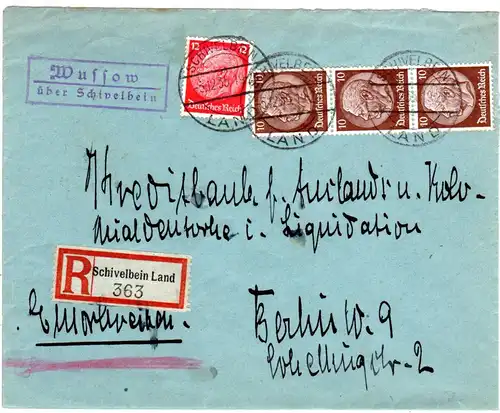 DR 1935, Landpost Stpl. WUSSOW über Schivelbein auf Einschreiben Brief! 