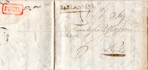 Lombardei & Venetien 1835, Brief m. R1 BARLASSINA u. rs. PONTE in rot