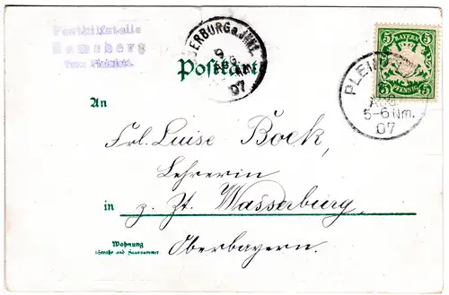 Bayern 1907, Posthilfstelle RAMSBERG Taxe Pleinfeld auf Karte m. 5 Pf.