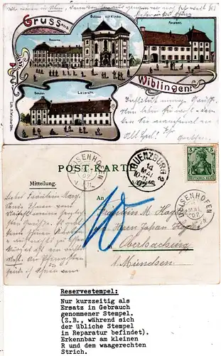 Bayern 1907, Reservestempel DEISENHOFEN R als Ank.Stpl. auf Litho-AK Wiblingen