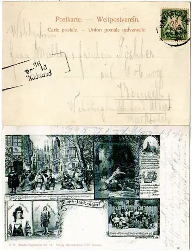 Bayern 1899, L3-Aushilfstempel BERNECK als Ank.Stpl. auf Bayreuth AK m. 5 Pf.