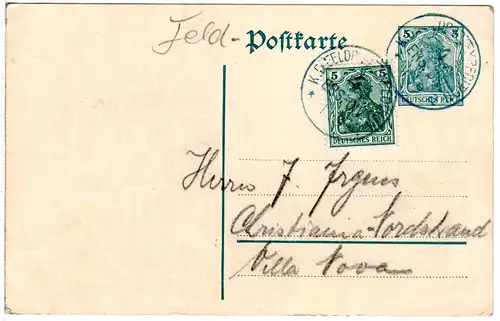 DR 1914, 5 Pf. auf 5 Pf. Ganzsache als FP-Karte v. Nancy n. Norwegen