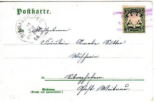 Bayern 1904, Posthilfstelle NELLENBRUCK Taxe Wengen als Entwerter auf AK m. 5 Pf