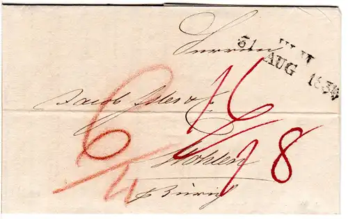 Württemberg 1834, L2 ULM auf sauberem Porto Brief i.d. Schweiz