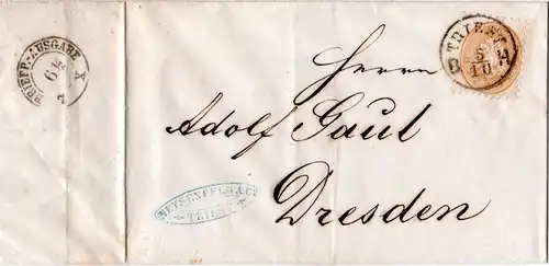 Österreich 1864, 15 Kr. auf Brief v. TRIEST n. Dresden, Sachsen.