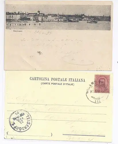 Italien 1899, Desenzano Lombardia, gebr. sw Vorläufer AK m. Bahnpost Stpl. #765