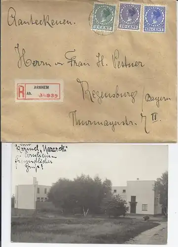 NL 1934, Ak u. Reko Brief v. Karmelitessen Orden Arnhem n. Regensburg. #2295