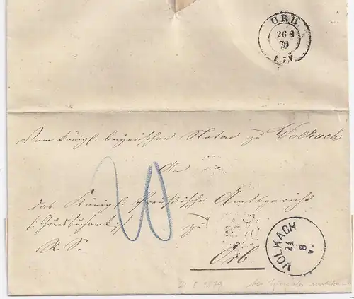 Bayern 1879, K1 Volkach auf Porto Brief n. ORB, ehemals bayer. Postort! . #1704