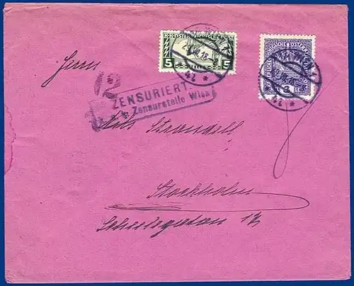 Österreich 1918, Auslandsdrucksache Brief m Eilmarke u. Zensur n. Schweden #S237