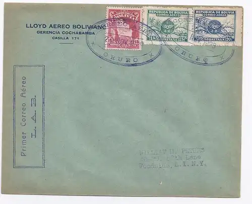 Bolivien 1929, Erstflug Brief Oruro - La Paz mit Luftpost Marken. #1566